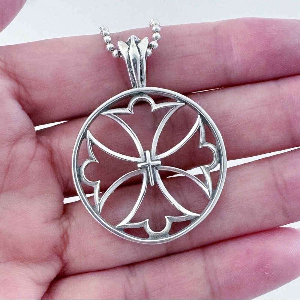 Solid Sterling Silver Cross Circle Outline Accent… - image 5